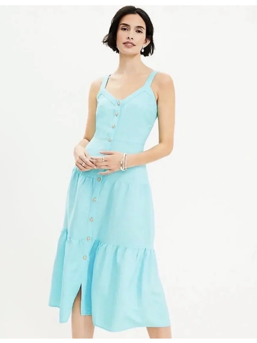 NWT LOFT Button-Front Midi Linen Dress